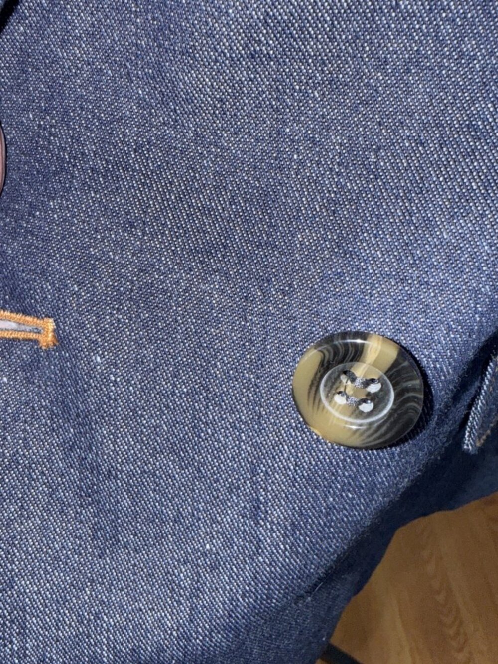 Ann Taylor Loft Navy Blue Heavy Chambray Denim, Double Breasted Blazer Jacket 2 - Picture 11 of 16